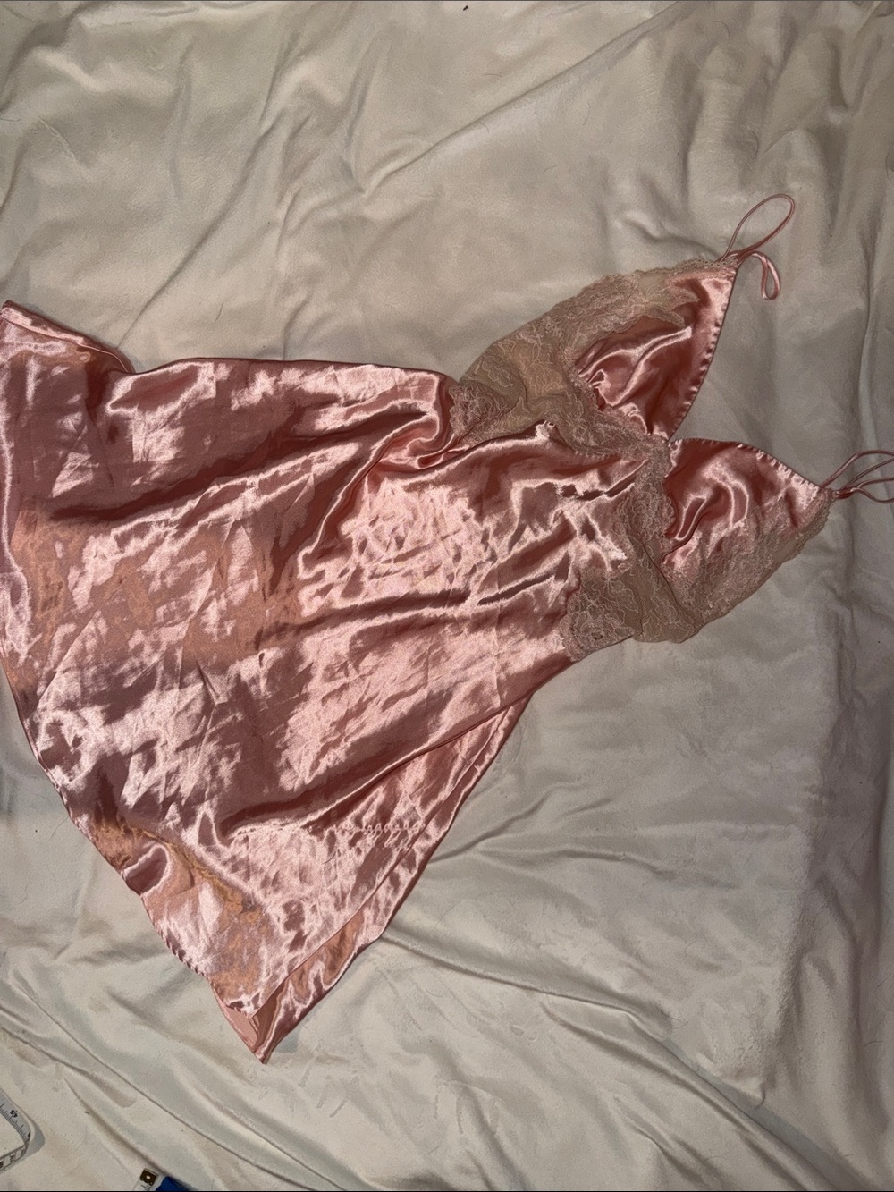 Rose Satin Lace-Trim Chemise